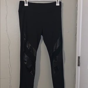 Black leggings with faux leather panels